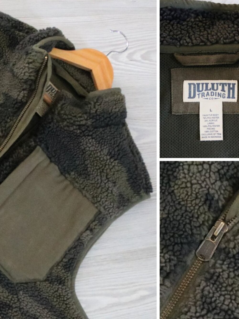 Duluth Trading Mens Green Camo Full Zip Sherpa Vest Heavy Outdoor Utility Size L